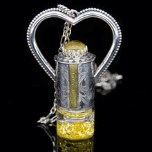 Load image into Gallery viewer, Fountain Sunset Rollerball Necklace Series - Amber & Yellow Rutilated Quartz on Black Leaf Pattern