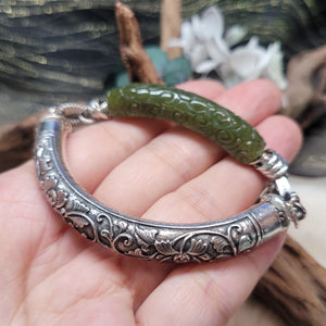 1240 A貨翡翠秋香绿銀半镯手鏈