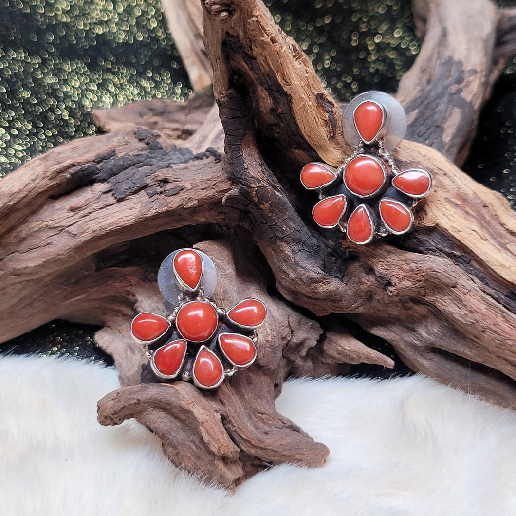 0378 紅珊瑚925銀耳飾