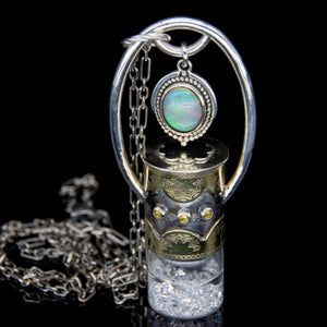 Fountain Gem Rollerball Necklace Series - Opal with Yellow Sapphire on Boho Pattern