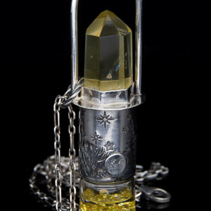 Lagoon Sunlight Rollerball Necklace Series - Citrine on Rain Forest Pattern