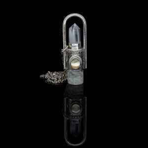 Fountain Moonlight Rollerball Necklace Series - Rutilated Quartz and Moonstone on Retro Pattern