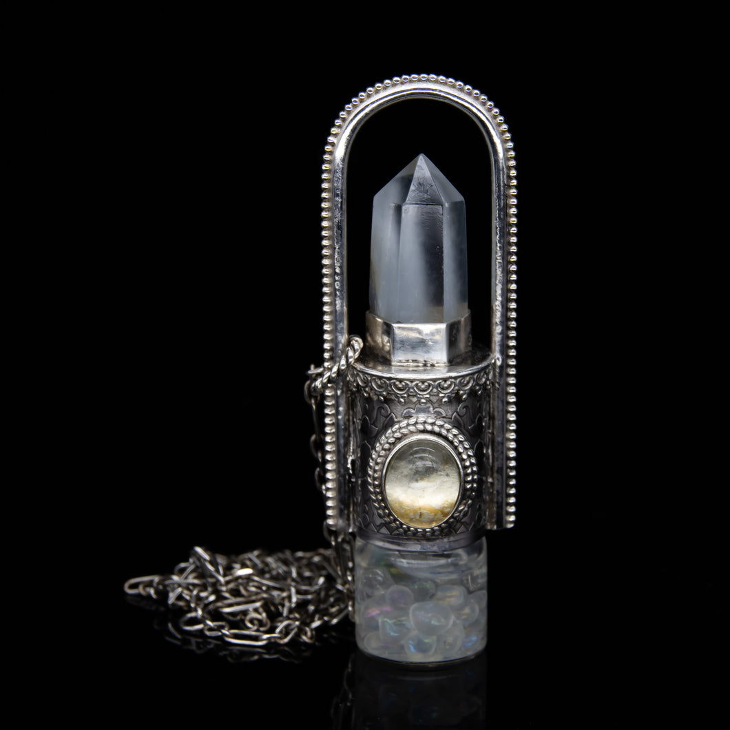 Fountain Moonlight Rollerball Necklace Series - Rutilated Quartz and Moonstone on Retro Pattern
