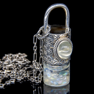 Spring Mini Rollerball Necklace Series - Green Moonstone on Flower of Life Pattern